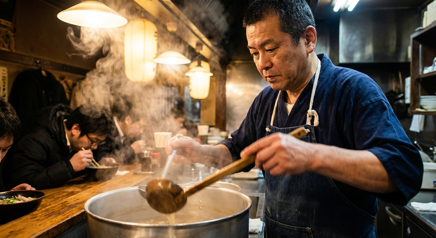 Chef preparing ramen at the counter